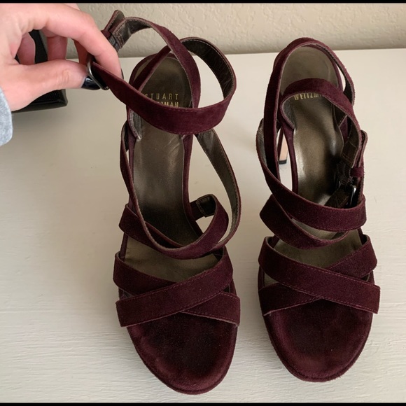 Stuart Weitzman Strappy Platform Heels - Suede 7 - Picture 1 of 6